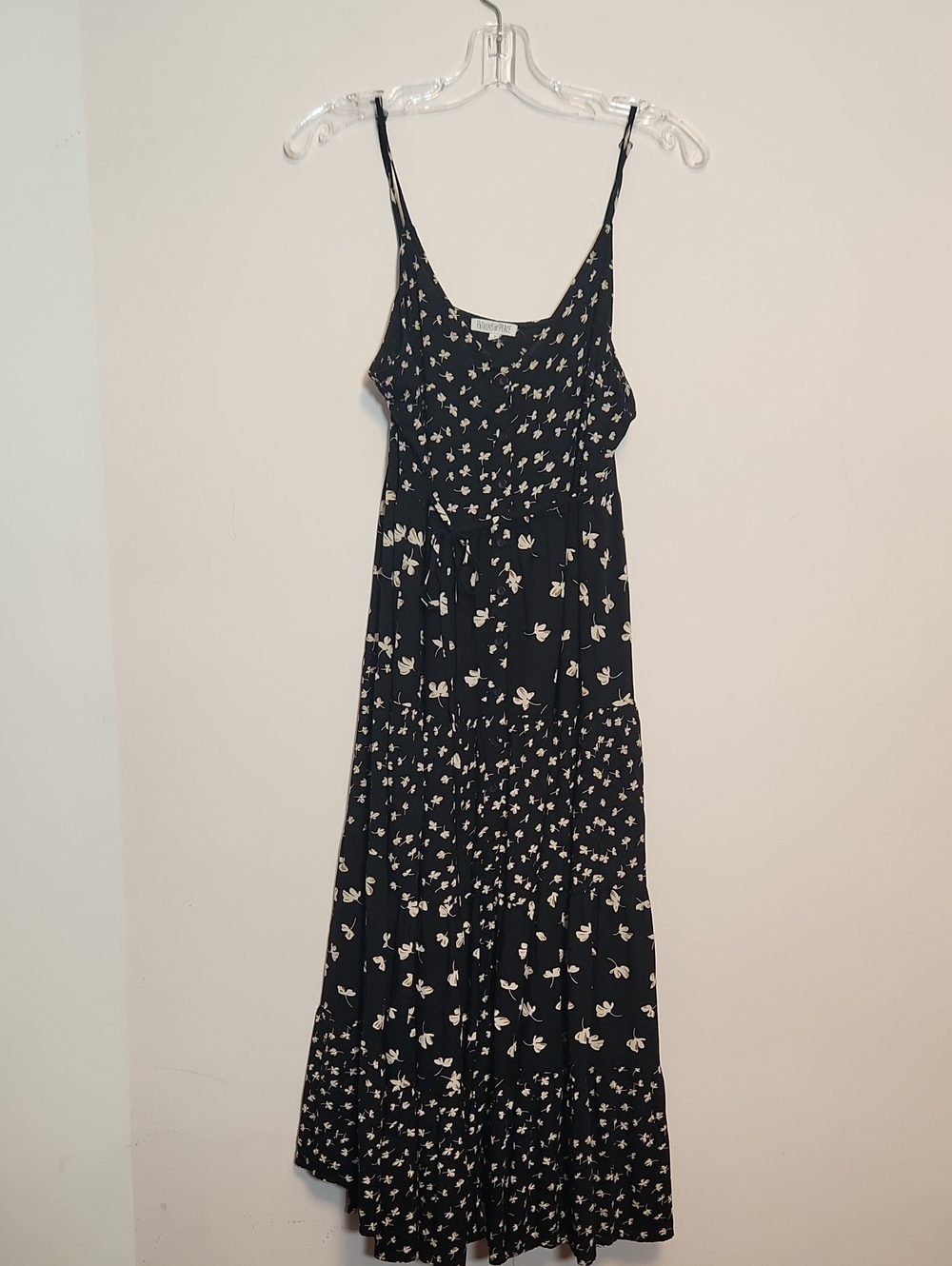 Patrons of Peace Black &white Midi/Maxi Dress Dirsy Floral Tiered Shirt Dress S